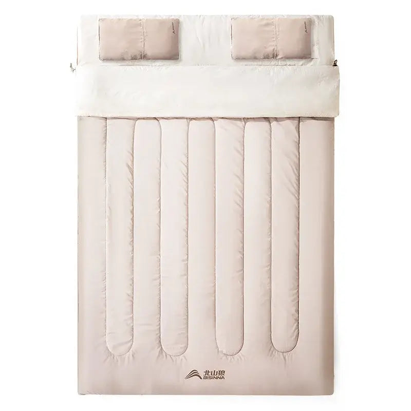 Bisinna Double Sleeping Bag for Couples & Camping, spacious and comfortable design with pillows.