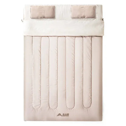 Bisinna Double Sleeping Bag for Couples & Camping, spacious and comfortable design with pillows.