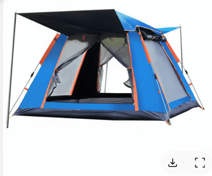 Snap Tent showcasing instant setup with a family inside, featuring large windows and durable design.